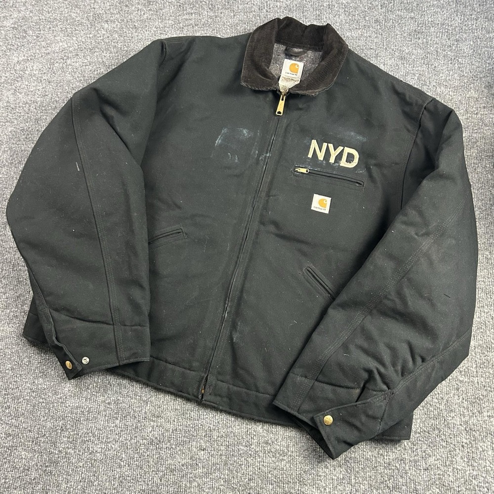 Carhartt Jacket Mens 52 Black Canvas Workwear Bomber Lined J01 NYD Embroidered